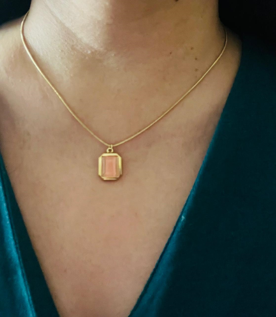 RAJJOS Anti Tarnish Women's Necklace with Orange Square Pendant 103