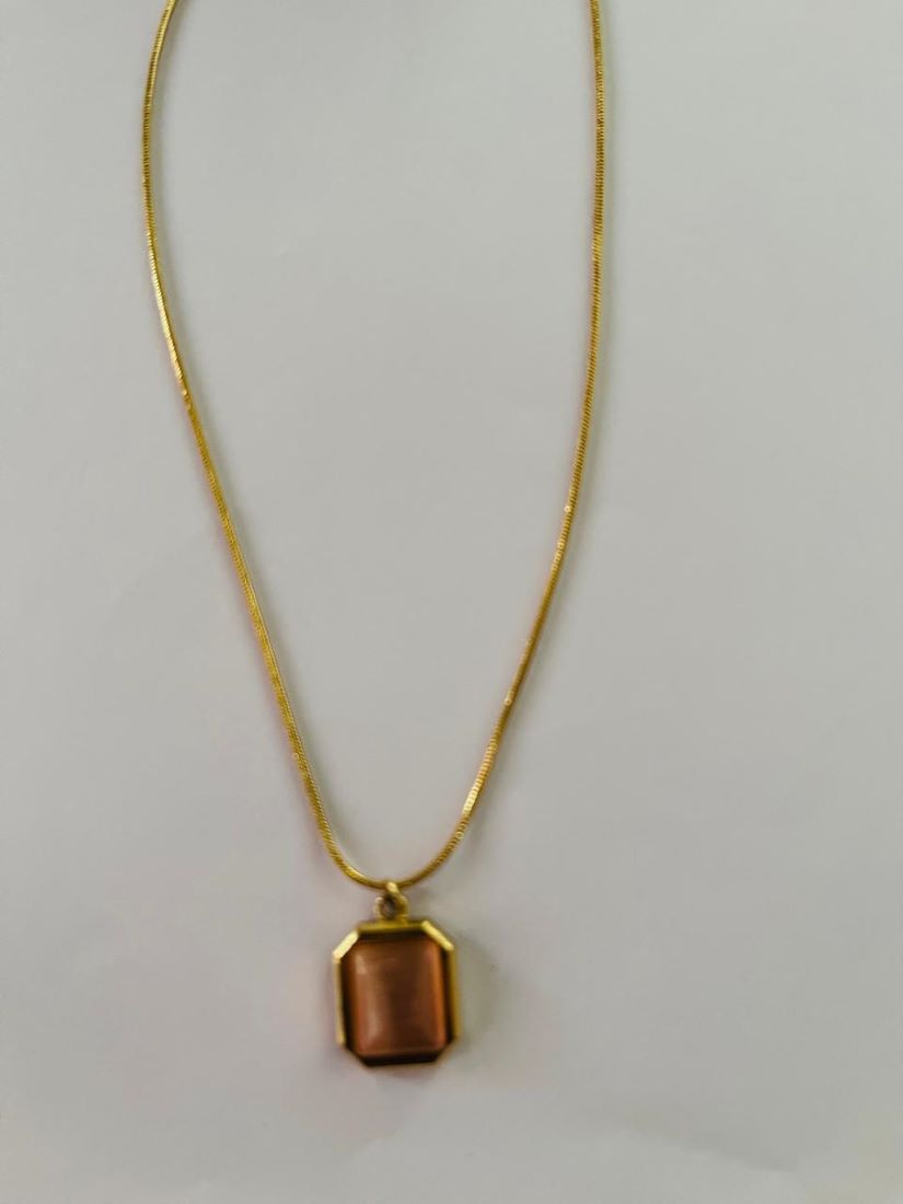 RAJJOS Anti Tarnish Women's Necklace with Orange Square Pendant 103