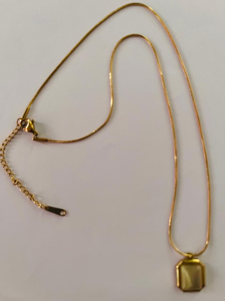 RAJJOS Anti Tarnish Gold Plated Stainless Steel Women's Necklace with White Square Pendant 104