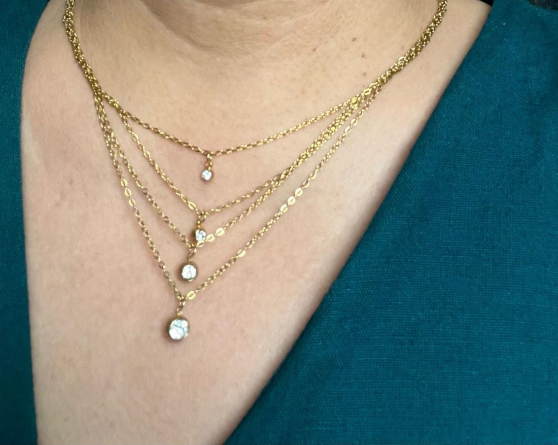 RAJJOS Gold Plated Layered Necklace with white round crystals 107