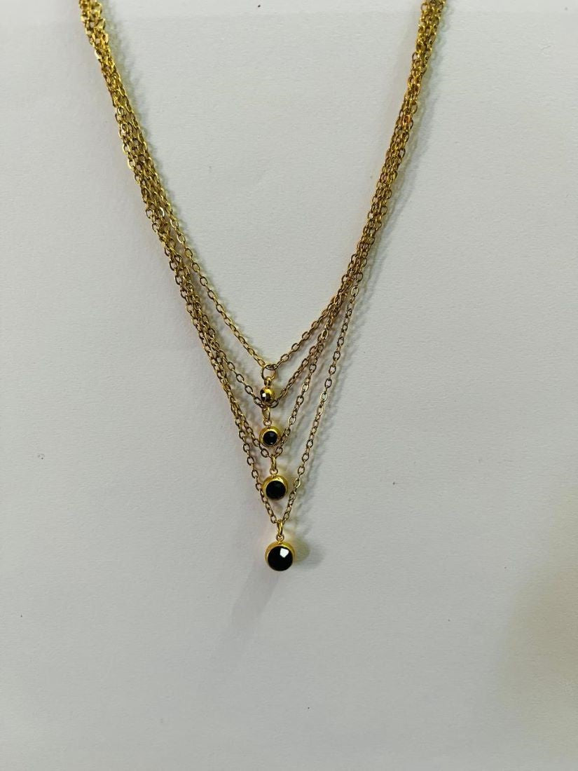 RAJJOS Gold Plated Layered Black Round Crystals Women's Necklace 108