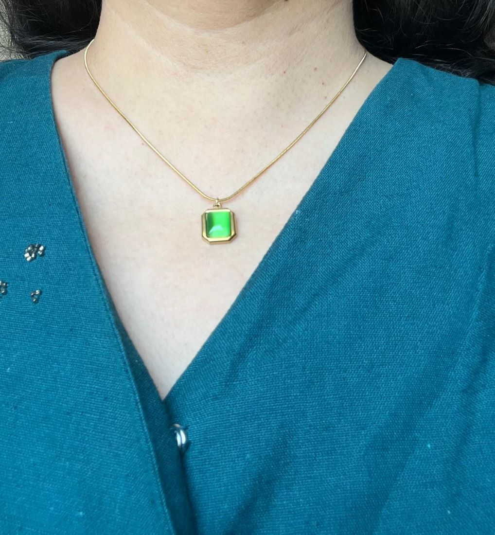 RAJJOS Anti Tarnish Gold Plated Stainless Steel Necklace with Green Square Pendant RA-NK-SQ-GR-102