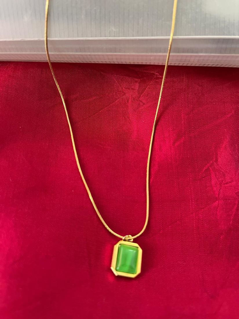 RAJJOS Anti Tarnish Gold Plated Stainless Steel Necklace with Green Square Pendant RA-NK-SQ-GR-102