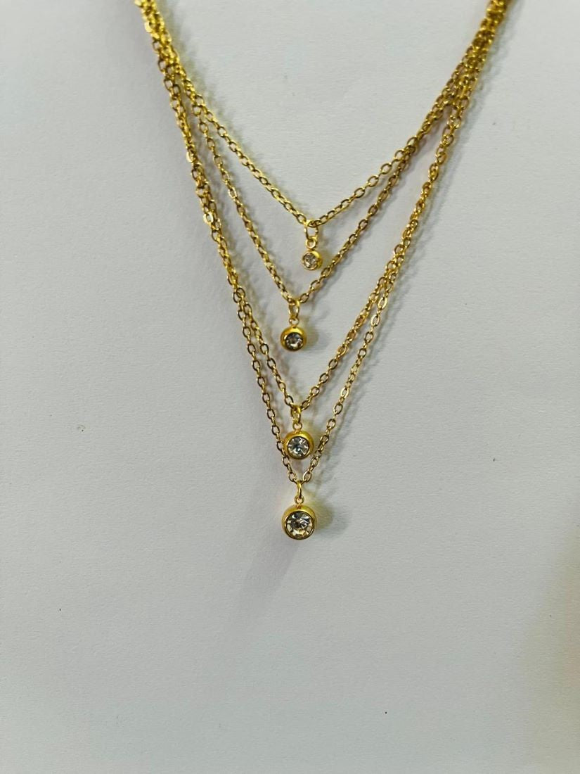 RAJJOS Gold Plated Layered Necklace with white round crystals 107